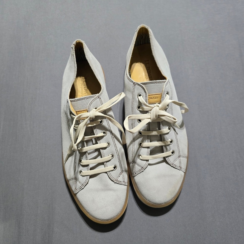 J.L. Powell Suede Sneakers Men 10.5 Gray Low Top Lace Up Gum Sole Shoes